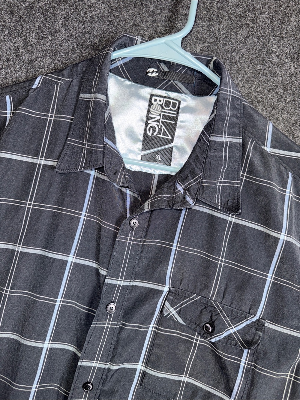 Billabong Mens‎ XL Black Plaid Short Sleeve Button Down Shirt Surf Casual Pocket